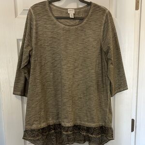 Chico's Olive Tunic with Lace Hem Size 2/L
